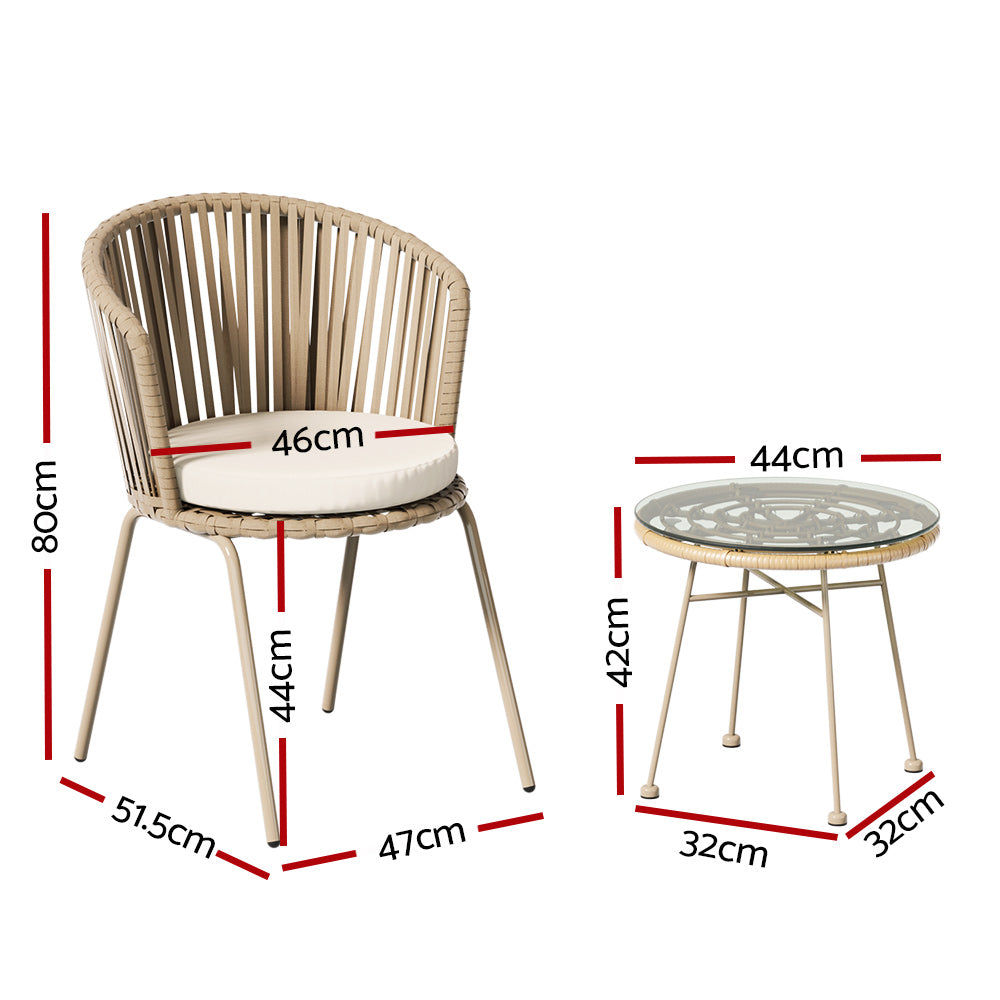 OUTDOOR ‘ROPE’ BISTRO SET [BROWN/BEIGE] 3PC