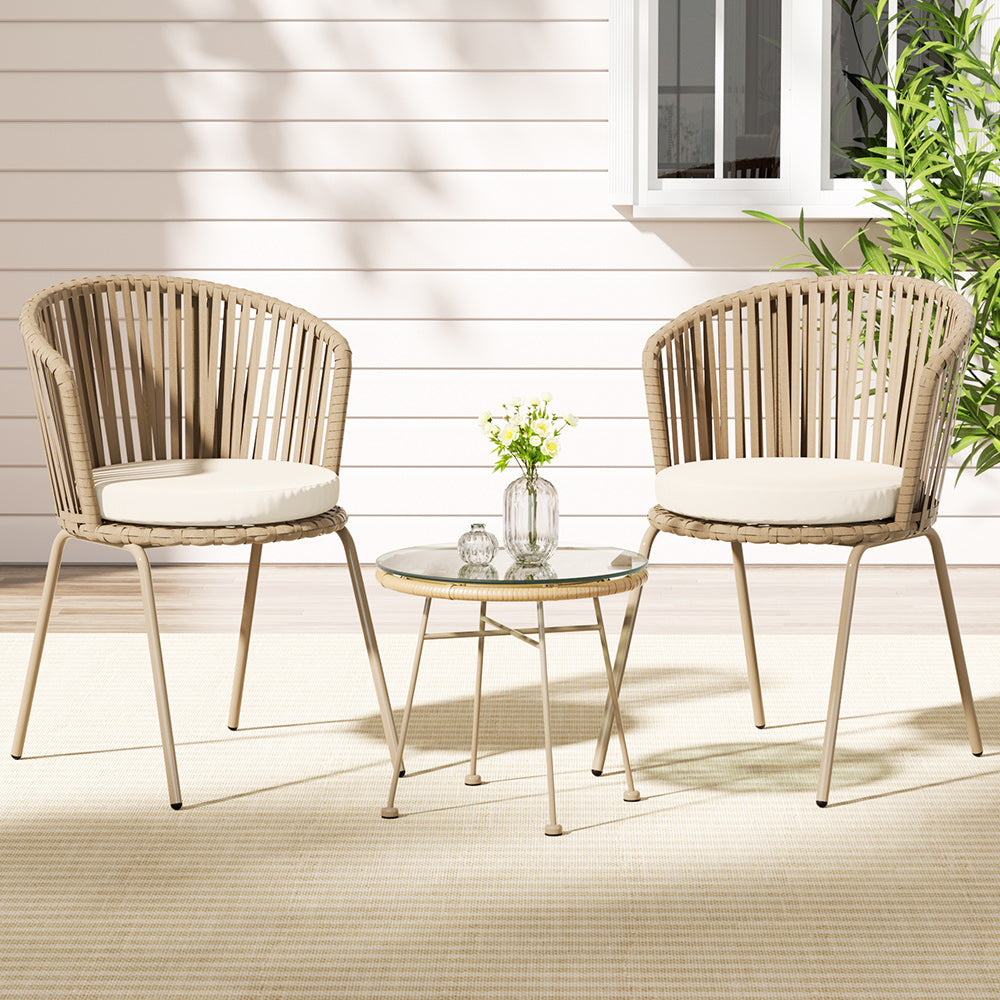OUTDOOR ‘ROPE’ BISTRO SET [BROWN/BEIGE] 3PC
