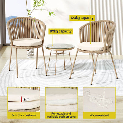 OUTDOOR ‘ROPE’ BISTRO SET [BROWN/BEIGE] 3PC