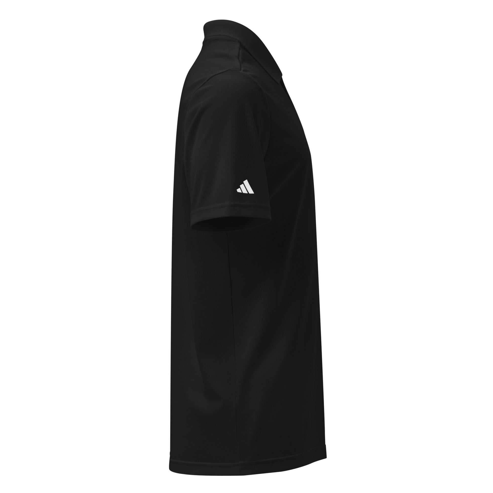 Black Adidas polo shirt on a white background