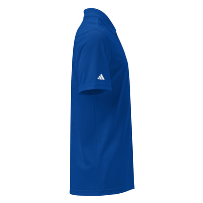 Blue Adidas polo shirt on a white background