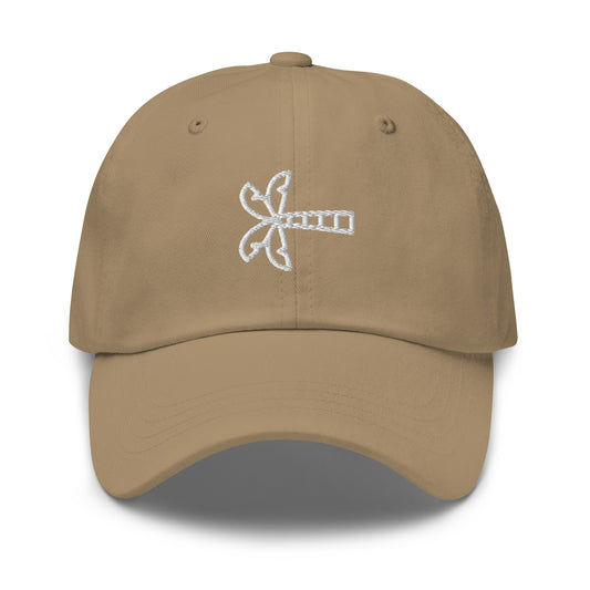 Brown cap with a white embroidered palm tree logo on a white background