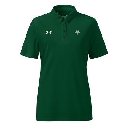 Green polo shirt with Under Armour logo on a white background