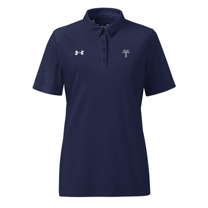 Navy blue polo shirt with Under Armour logo on a white background