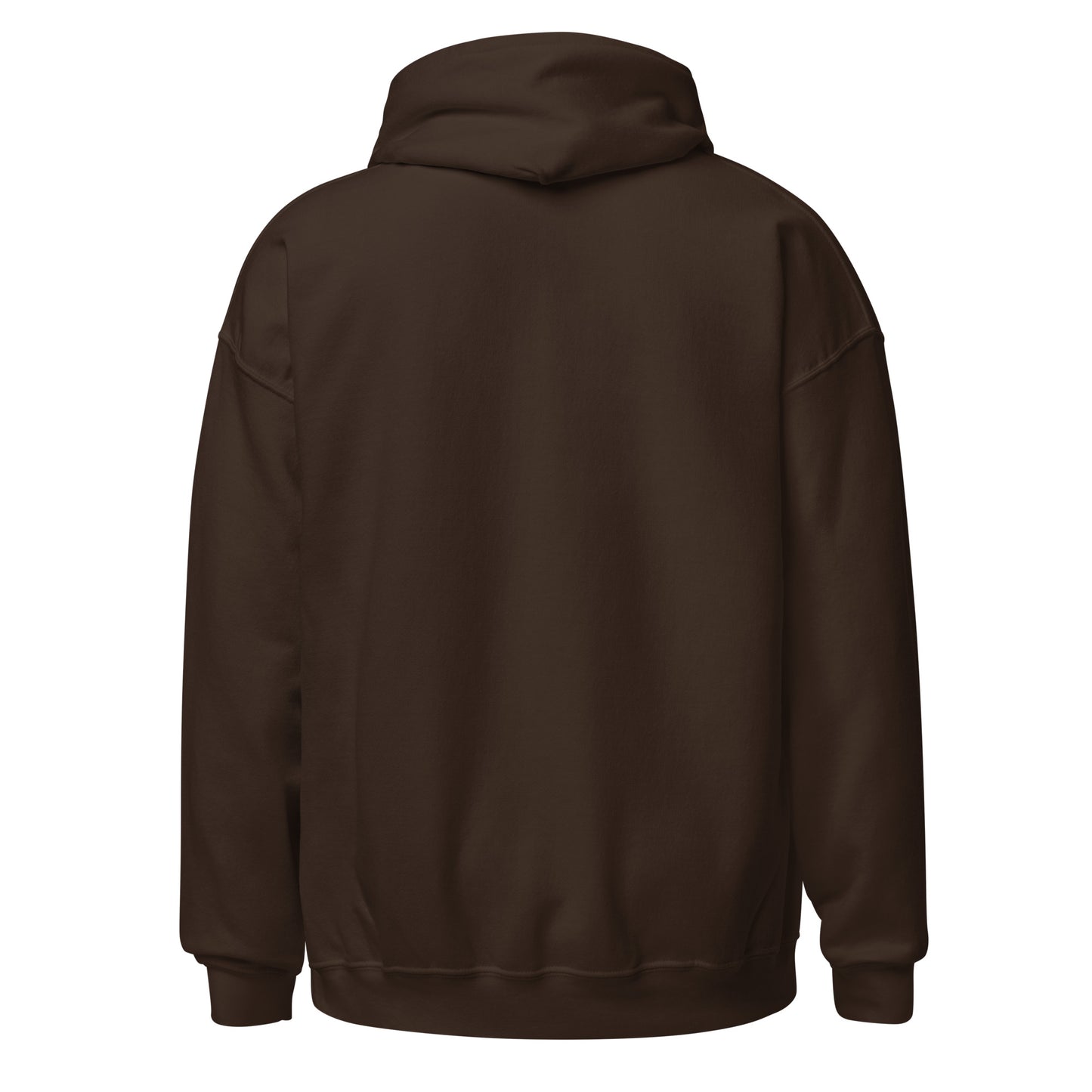 Brown hoodie shown from the back on a white background