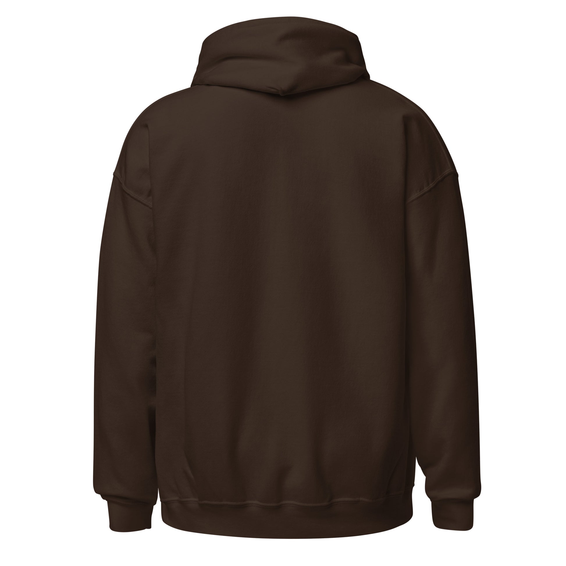 Brown hoodie shown from the back on a white background